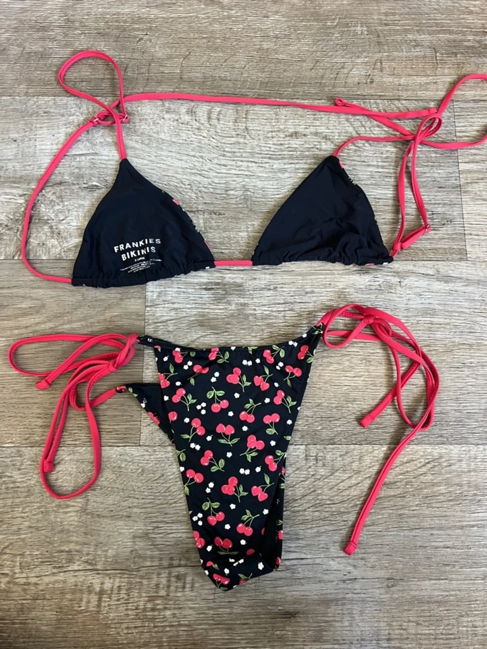 Frankie’s Bikinis Tia Top and Divine String Bottom in Cherry Hearts SET
